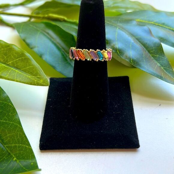 Rainbow Rhinestone Ring Sz 7 - Picture 1 of 2